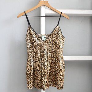 Mimi Chica VTG Y2K Tan Black Leopard Print Satin Babydoll Tank Top Size Medium